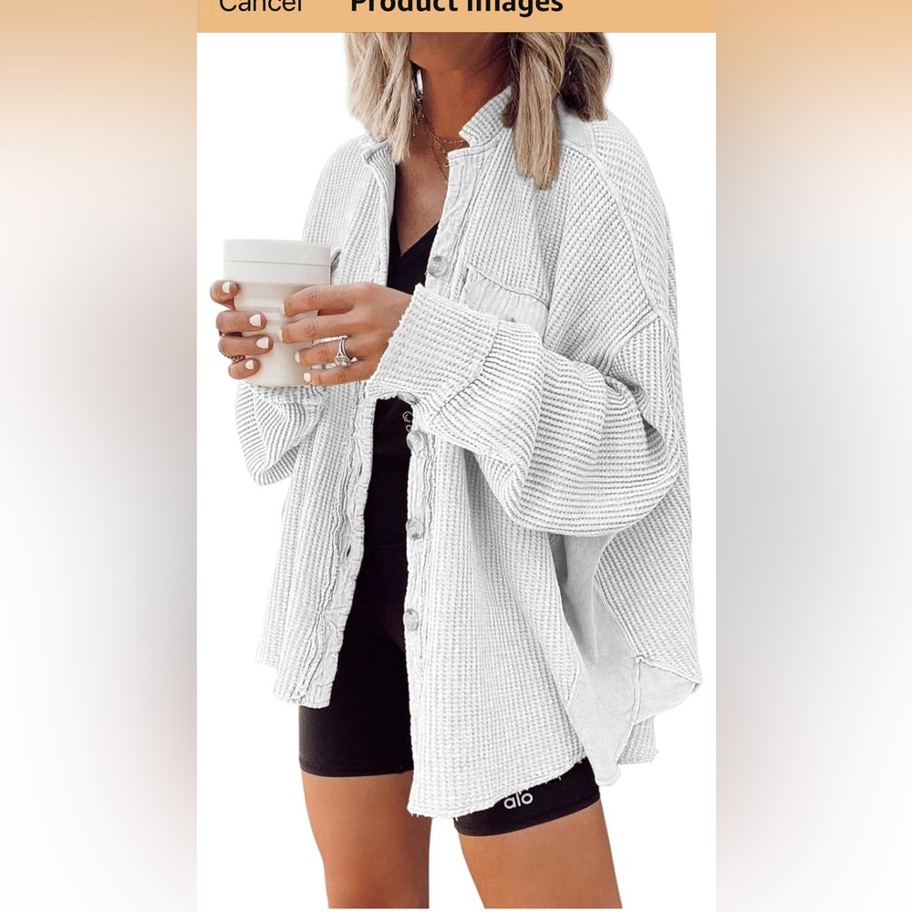 White waffle button up oversized shirt size small